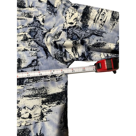 WRANGLER HORSE PRINT BLUE BUTTON DOWN SHIRT SIZE SMALL | U1 - Picture 3 of 6